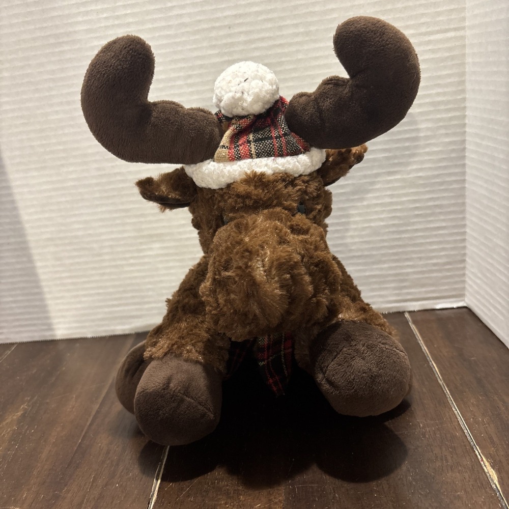 Homerbest Reindeer Plush Toy With‎ Scarf And Hat 12" Brown Red Plaid Christmas